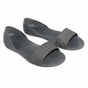 CROCS Rhinestone Open-Toe Slip-On Flat Shoes Size W11